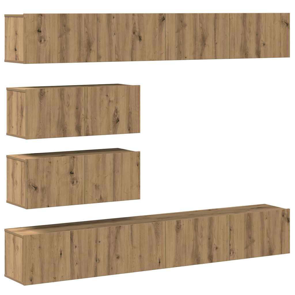 6 Piece TV Cabinet Set Wall-mounted Artisan Oak Engineered Wood